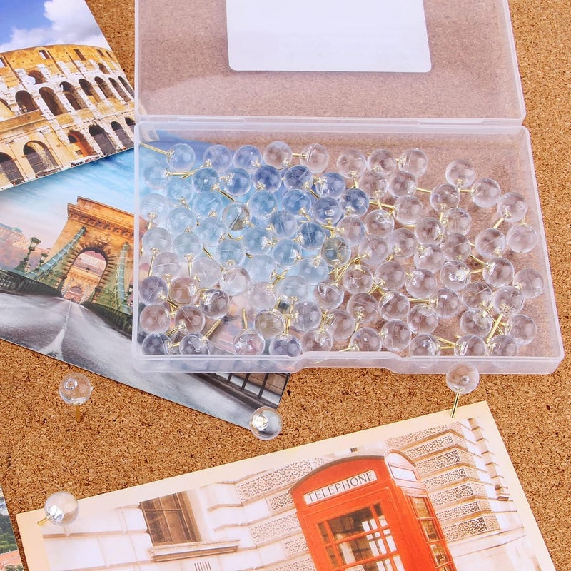 Yalis Push Pins 1/3 Inch Gold Map Tacks 100-Count Large Size Pins Golden Steel Point and Transparent Plastic Round Head (Gold) - Image 5